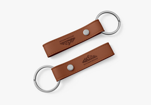 Leather Keychain Mockup with Metal Ring