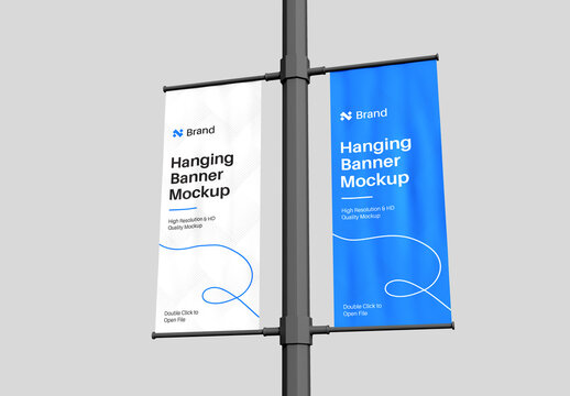 Hanging Street Pole Banner Mockup