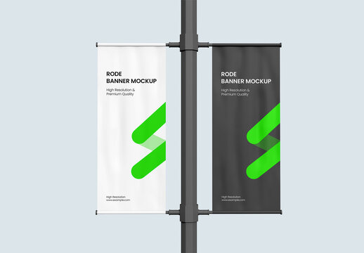Outdoor Double Flag Banner Mockup