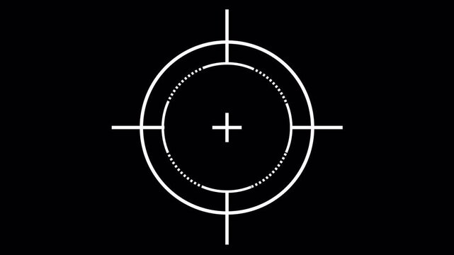 Simple Crosshair Circle HUD Target 4K AlphaChannel white target circle with center plus crosshair and inner dotted radar ring with four aim lines on transparent background