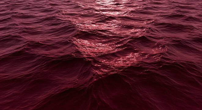 Dark Water Waves with Ripples Against Red Background