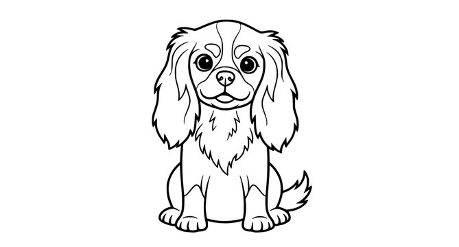 A cute illustration of a sitting Cavalier King Charles Spaniel dog