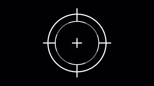 Simple Crosshair HUD circle 4K AlphaChannel white target circle with center plus crosshair and four aim lines radar tracking interface on transparent background