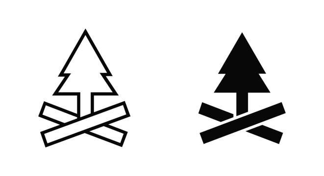 A graphic illustration of two no camping signs with a tree and crossed logs on a white background