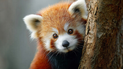 Naklejka premium red panda eating bamboo with expression