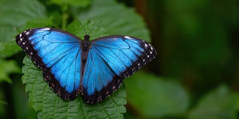 Vibrant blue butterfly on a leaf