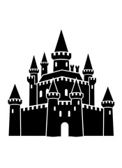 Obraz premium Detailed black castle illustration with towers a striking silhouette on transparent background