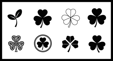 Collection of black clover designs and shapes on transparent background silhouette