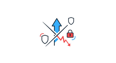 Risk assessment graphic showing market volatility and protection symbols