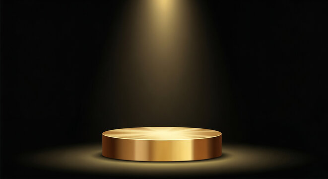 Gold Pedestal Stage with Spotlight on Dark Background for Product Display