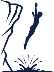 Silhouette of Person Cliff Diving into Water Splash Vector Illustration for Adventure and Extreme Sports Concepts © Bacon