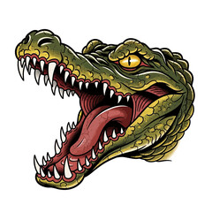 Naklejka premium Aggressive Crocodile Head Open Mouth Roaring Detail