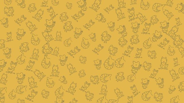 An adorable playful kitten pattern set on a vibrant yellow background, perfect for children&rsquo;s toys, fabrics, and playful design projects showcasing cute feline illustrations.