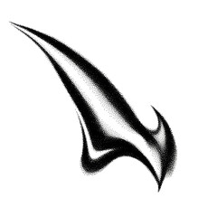 Obraz premium Abstract black curved shape with rough stippled texture of black dots and integrated white areas, resembling a fluid wave or calligraphic stroke, on a transparent background with copy space, clean