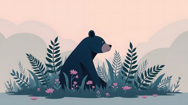 Minimalist vector art of a friendly baby bear.