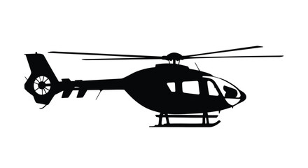 Fototapeta premium Silhouette of a helicopter in flight against a plain white background