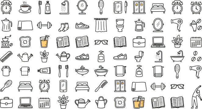 Daily life objects and items in outline style