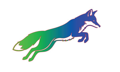 Fototapeta premium Leaping Fox Vector Silhouette, Jumping Forest Animal with Blue Green Color Gradient