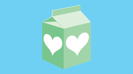 Green milk carton with hearts