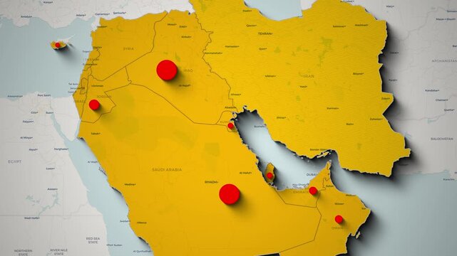 Middle East Map Animation Highlighting US Military Presence and Strategic Bases