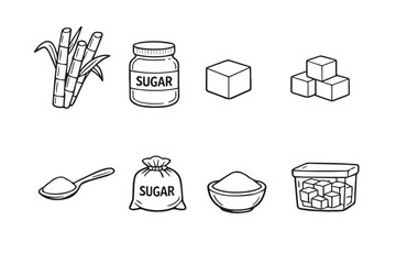 Obraz premium Sugar and Sugarcane Line Art Icon Set