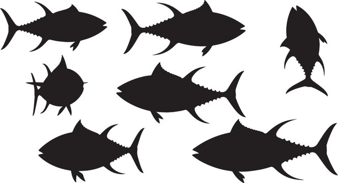 Tuna Fish Silhouettes Vector Collection Set