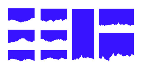 Collection of ripped paper corners jagged borders and torn paper top bottom frames with realistic texture isolated on transparent background for collage design