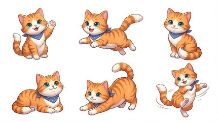 Fototapeta premium Playful Orange Cat Cartoon Animal Character Design Elements Set on a clean white background