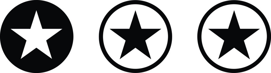 Obraz premium Black and white circular star icons with varied borders, graphic design elements representing rating, achievement, excellence, and user interface symbols for creative projects