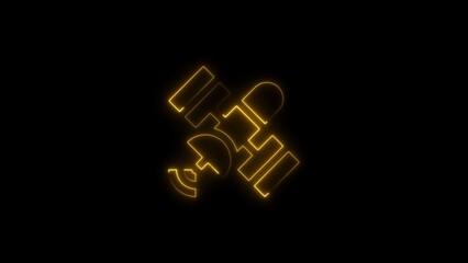 Yellow Neon Satellite Icon With Signal Waves on Black Background space orbit © Awwal  