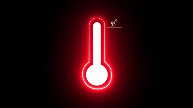 Neon Medical thermometer icon animation. indicates  temperature 53 degree increse or decline. Thermometer equipment showing hot or cold weather. Alpha