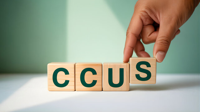 Building the concept of CCUS with wooden letter blocks, signifying strategic development in carbon capture, utilization, and storage for a cleaner future