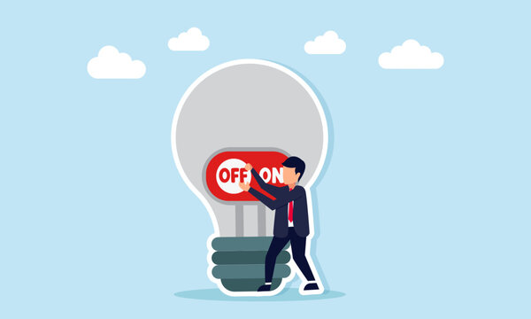 Businessman switching off light bulb symbolizing lack of creativity and inability to generate innovative ideas in business