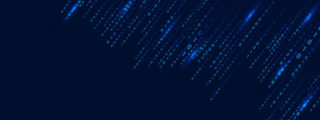 Fototapeta premium Futuristic backdrop with programming symbols. Cyber security and abstract technology art. Modern binary code Rain matrix with blue visual theme. Vector illustration.