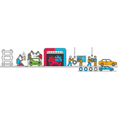 Fototapeta premium Automotive Production Line: Car Manufacturing Process, Assembly, Painting, and Finishing