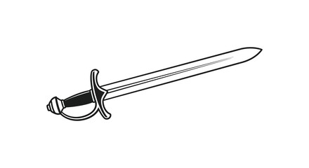 A detailed illustration of a historical rapier sword presented in striking black and white silhouette © Kuntol02