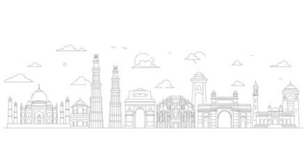 Fototapeta premium Historic skyline line art with domes minarets and monuments