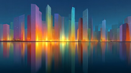 Fototapeta premium Abstract city silhouette with simplified building shapes, minimal color palette conveying elegance, structure, and modern business tone
