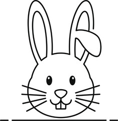 Fototapeta premium Simple black outline drawing of a cute cartoon rabbit head peeking over a dashed line border design element