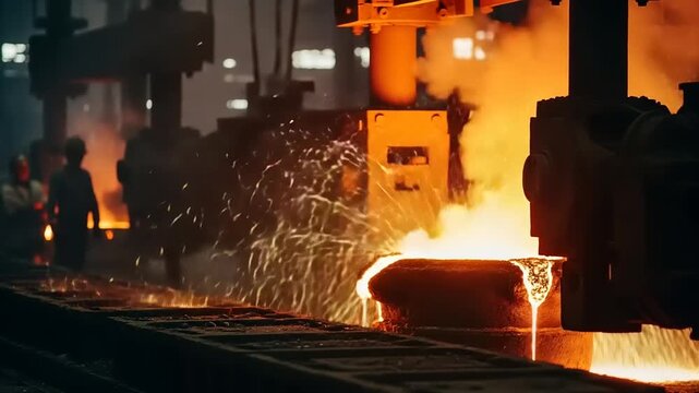 Molten Metal Pouring in Industrial Factory Setting.