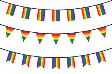 rainbow lgbt flag bunting icon set, lesbian and gay pride symbols
