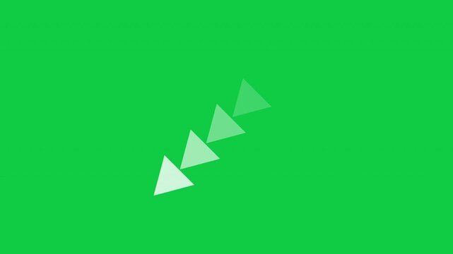 Top To Bottom Left Diagonal Arrow 45 Degree Loop Animation White Isolated On Green Background