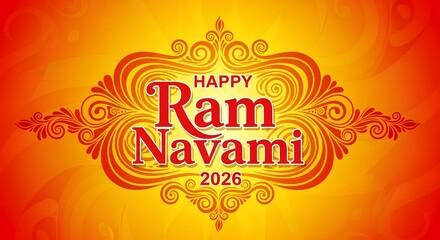 Obraz premium Vibrant Ram Navami 2026 Greeting Card with Ornate Design