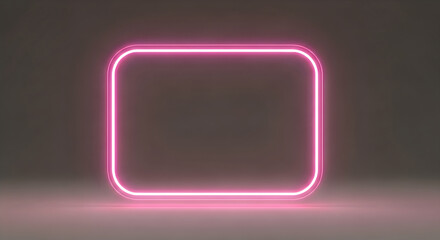Fototapeta premium A glowing neon rectangle frame centered in a dark room with subtle shadow effects and soft lighting from an unknown viewpoint