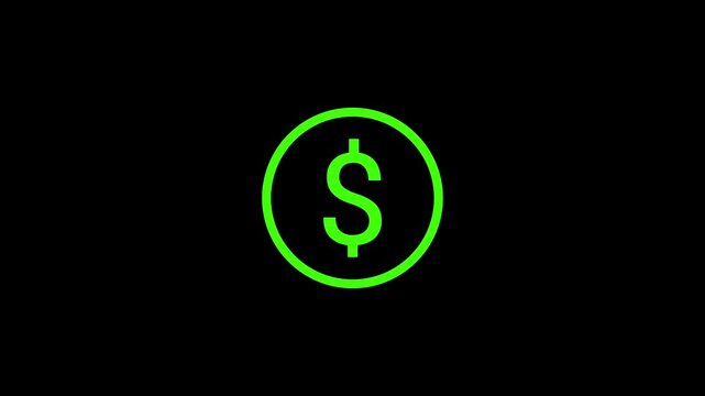 A bright green square with a dollar sign inside a circular border on black