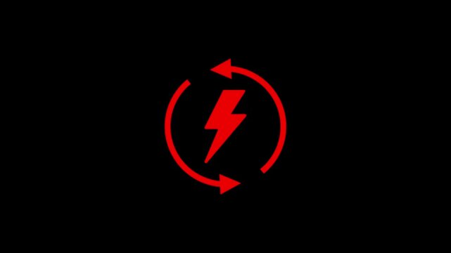 Red lightning bolt within a circular arrow on a black background