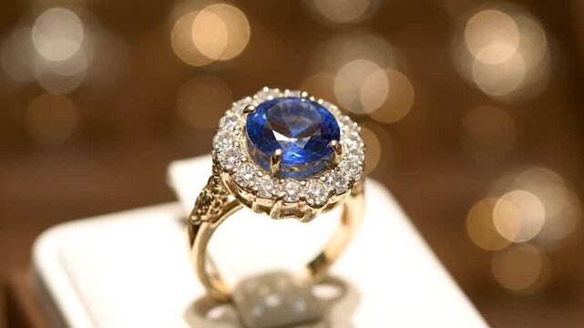 Stunning sapphire ring with diamonds on gold band