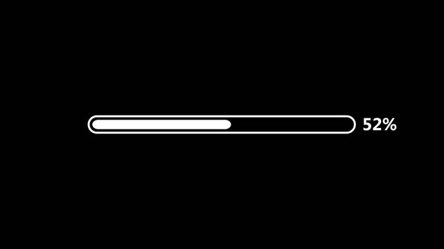 A white loading bar on a black background displays 52 completion