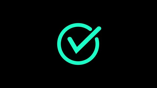 A bright teal checkmark inside a circle on a black background