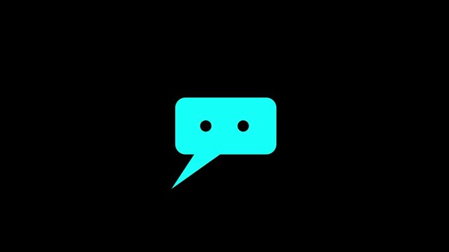 A bright teal speech bubble with two dots on a solid black background